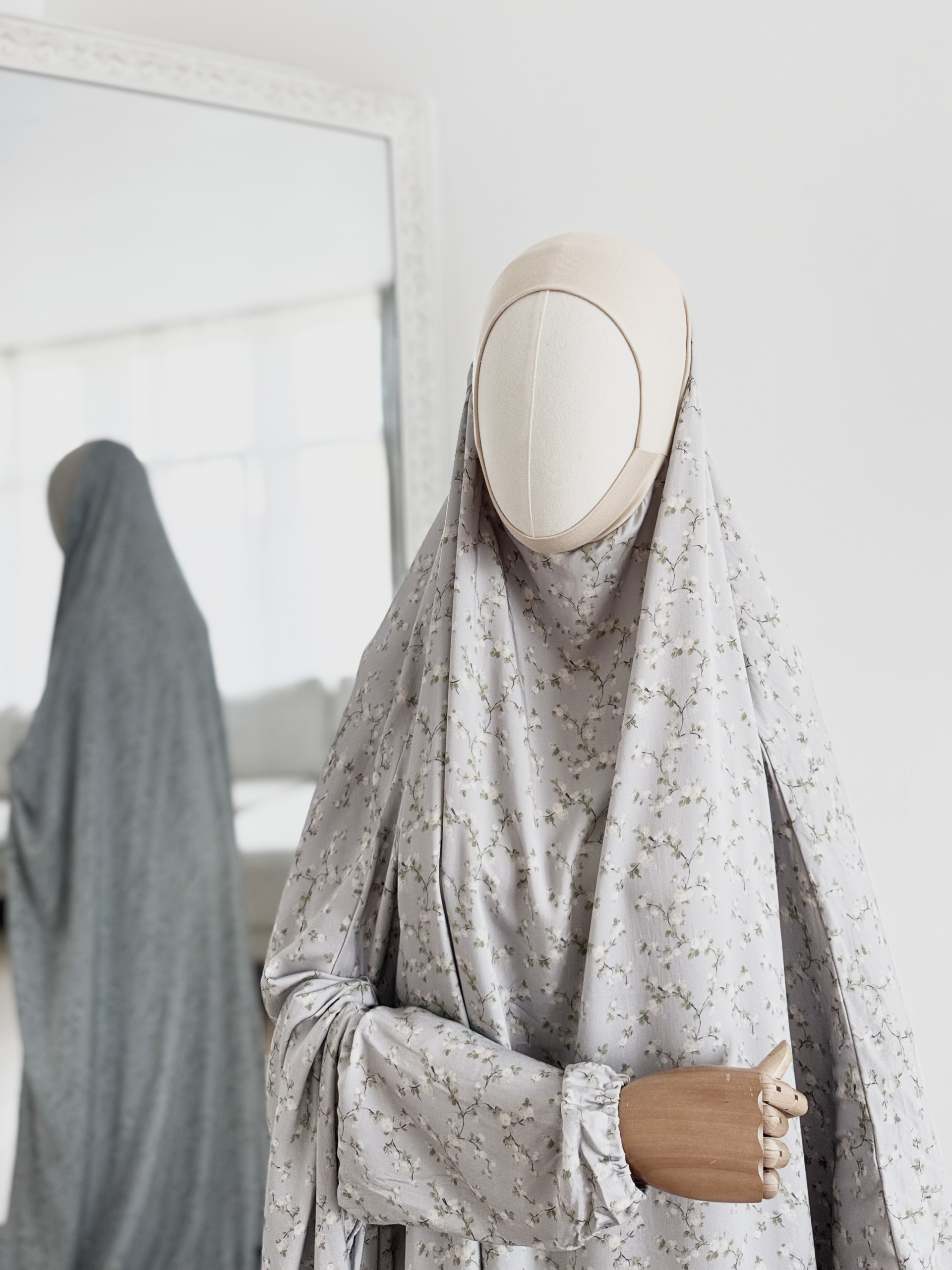 Jilbab de prière - Bleu pastel & beige